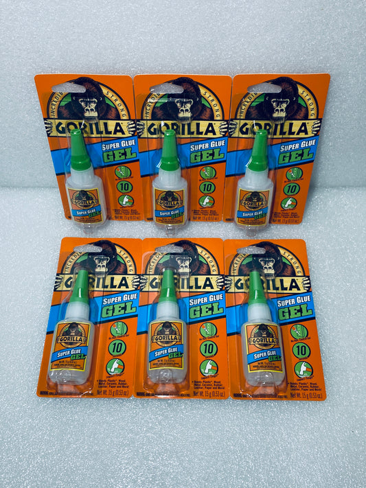 lot Of 6 New Gorilla Incredibly Strong Super Glue Clear Gel, 15 Gram Each Tube