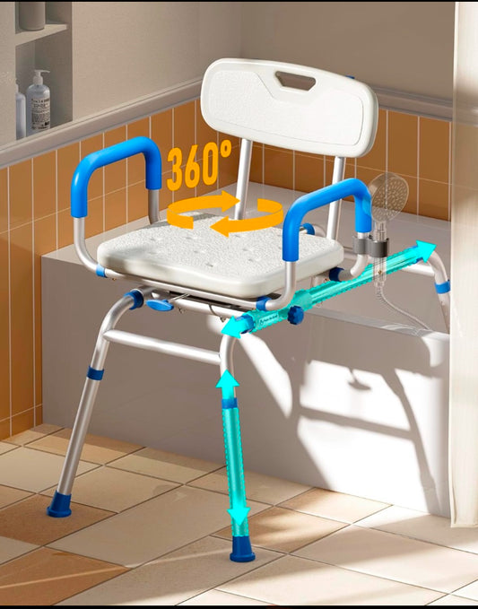 New Other Bluelog Sliding Shower Tub Transfer Bench Chair with Extra-Wide 360° Swivel Seat, FST5220