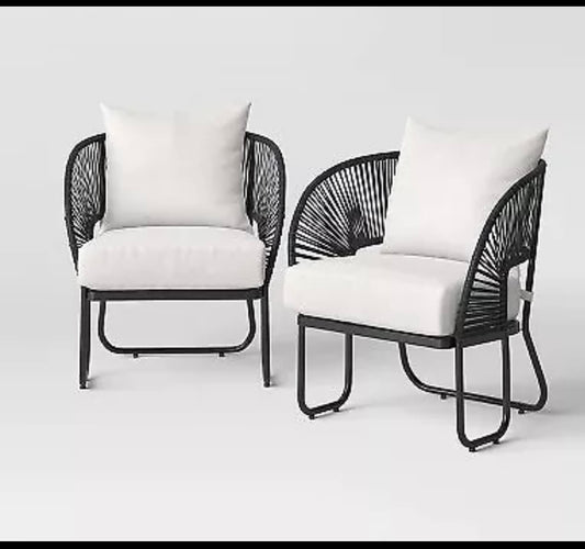 Lot of 2 New Threshold Mackworth Rope Outdoor Patio Club Chairs