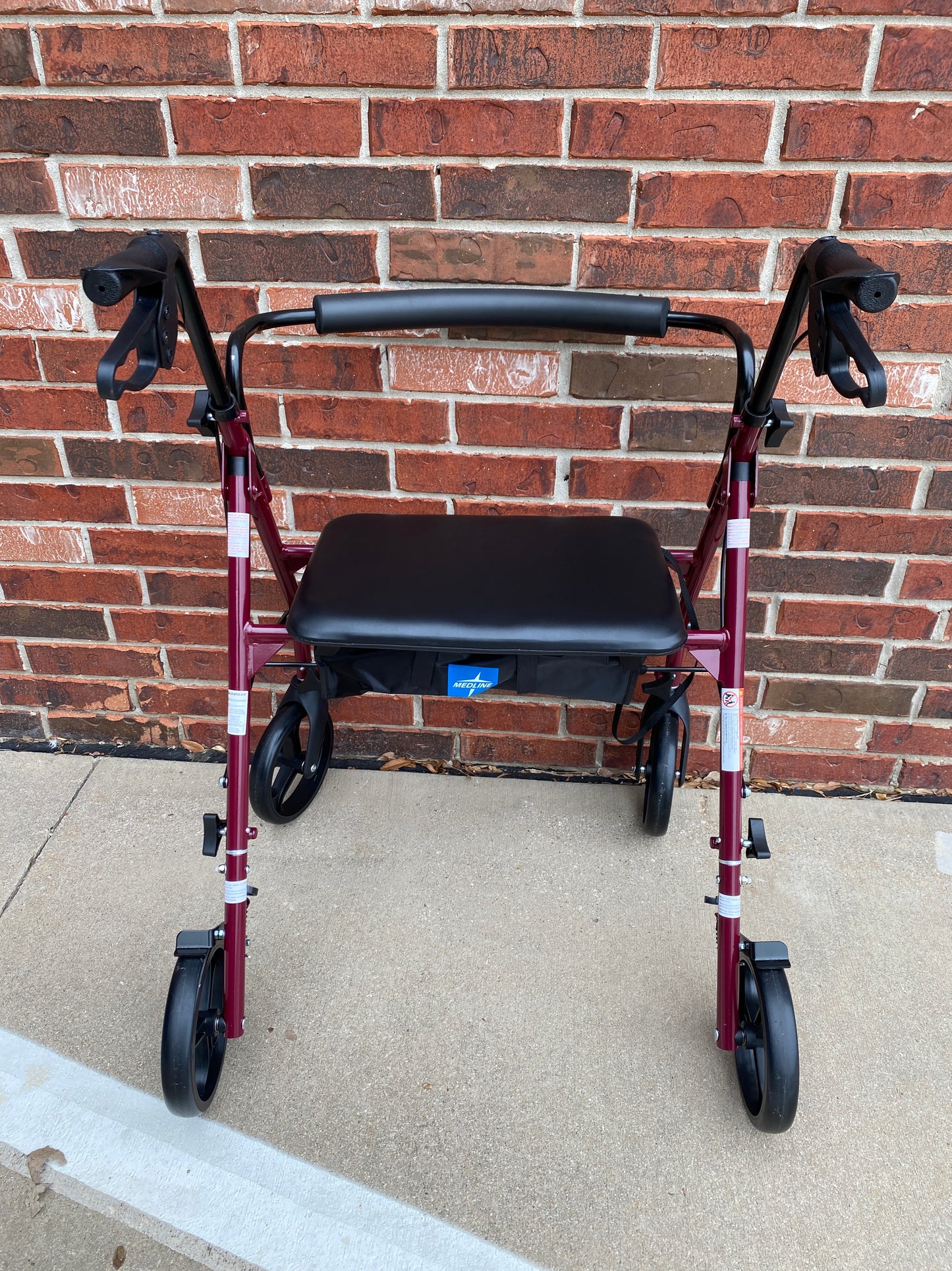 Medline Large Steel Foldable 8” Wheels Bariatric Rollator Walker with Adjustable Handles, Padded Seat & Backrest, Burgundy