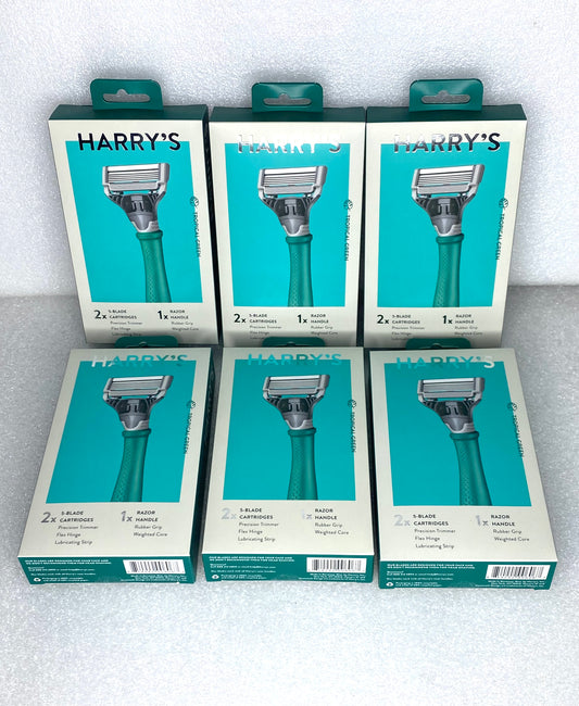 lot Of 6 - New Harry’s Tropical Green Razor Handle + 2 / 5-Blade Cartridges
