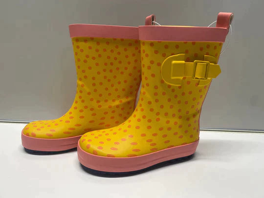 Lot #305 -  New Sun Squad Girls Rain Boots Size M(7/8) Pink & Orange Polka Dot (MSRP $13)