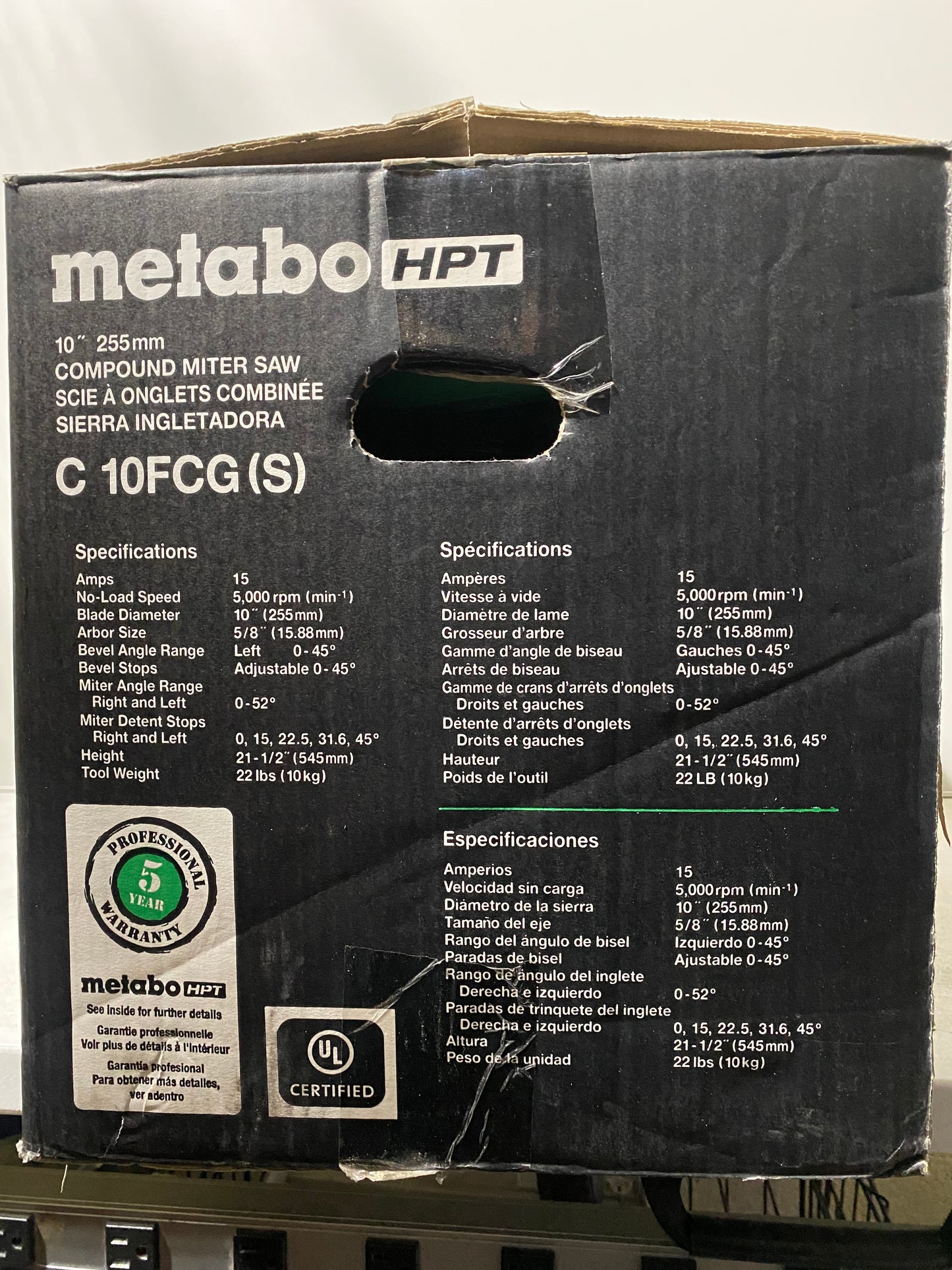 Metabo HPT 10-in 15-Amp Single Bevel Compound Corded Miter Saw - C 10FCG(S)