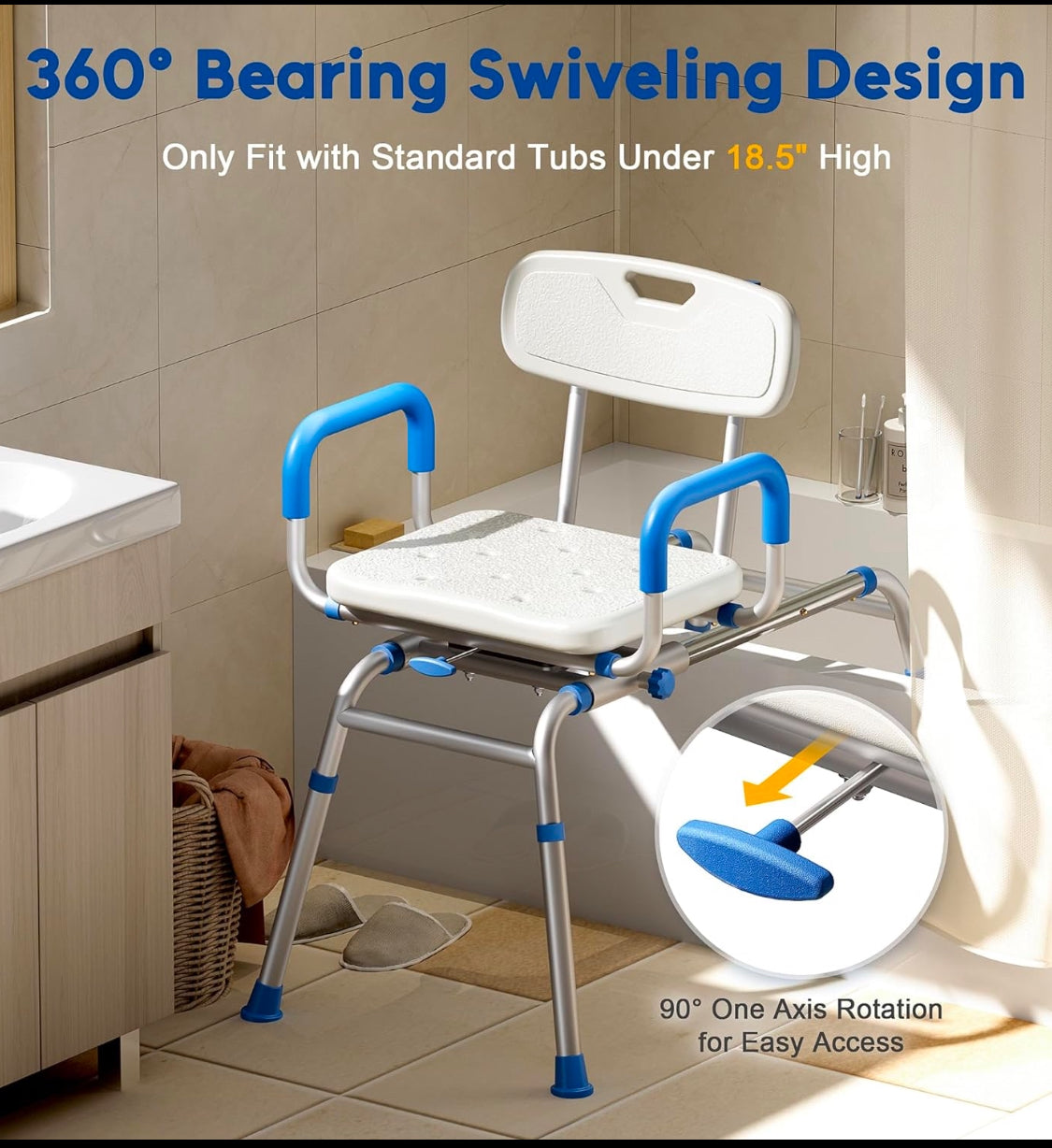 New Other Bluelog Sliding Shower Tub Transfer Bench Chair with Extra-Wide 360° Swivel Seat, FST5220