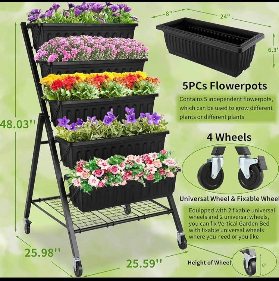 new Homdoxm 4’ Vertical Raised Garden Bed With 5 Tier Planter, Black