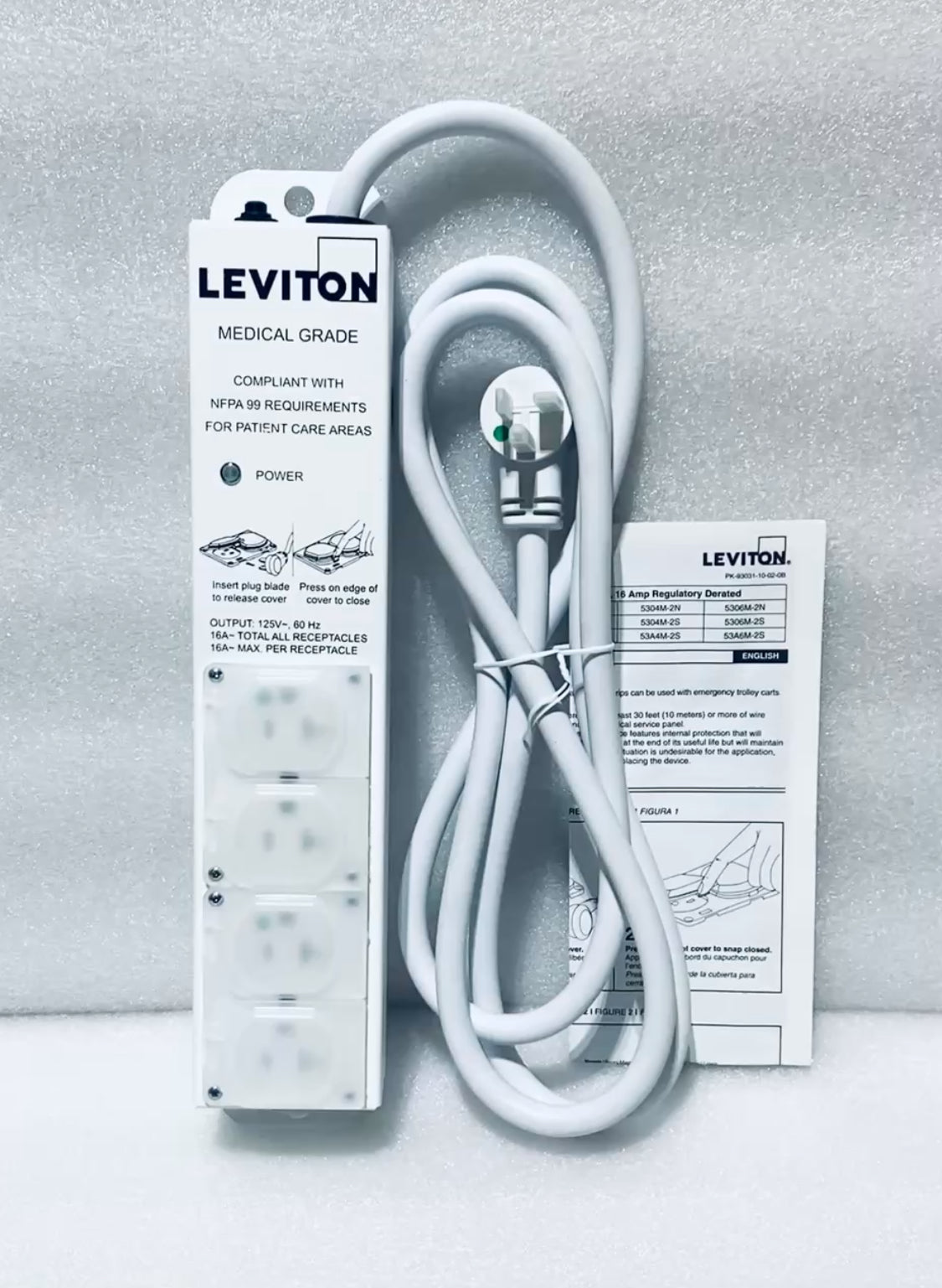 New Other Leviton 7Ft. Medical Grade 4 (TR) Outlet Power Strip, 5304M-2N7