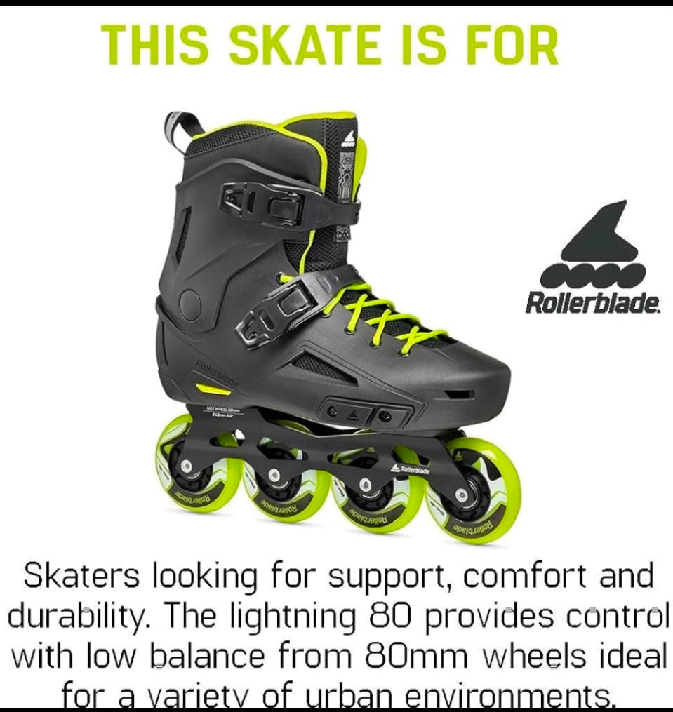 New Other Urban Inline Men's Size 11/11.5, Rollerblade Lightning Skate, Black & Lime