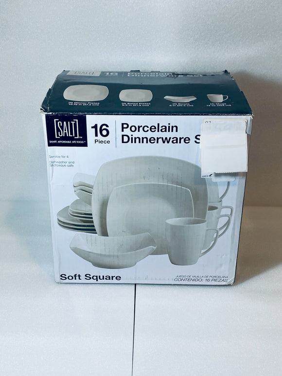 Lot #140 - new 16pc Porcelain Square Coupe Dinnerware Set - Threshold, White (MSRP $60)