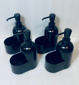 Lot #123 - LOT OF 4 - NEW PLASTIC SOAP DISPENSERS WITH SPONGE HOLDER, BLACK - ROOM ESSENTIALS, 7.67" X 5.08" X 3" - MODEL# 070-12-7161
