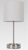 Lot #271 - New 19" Chrome Room Essentials Stick Table Lamp W/Power Outlet & Lamp Shade (MSRP $16)