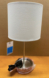 Lot #271 - New 19" Chrome Room Essentials Stick Table Lamp W/Power Outlet & Lamp Shade (MSRP $16)