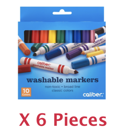 Lot #189 - Lot of 6 - New Caliber Washable Markers, Non-Toxic, 10 Colors (MSRP $25)