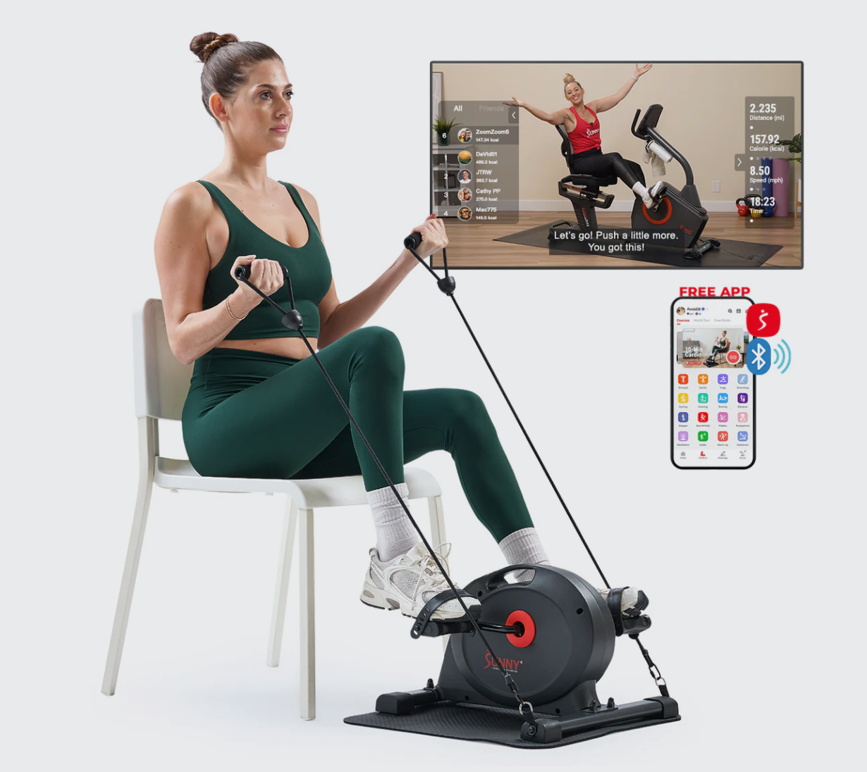 New Other Sunny Health & Fitness Smart Mini Exercise Bike With Resistance Bands & Mat, SF-B0418 SMART