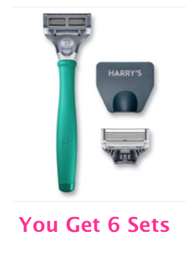 lot Of 6 - New Harry’s Tropical Green Razor Handle + 2 / 5-Blade Cartridges