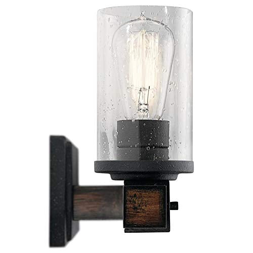 new Other Kichler 37423 Barrington Distressed Black and Wood Cylinder Vanity Light, 9 inch