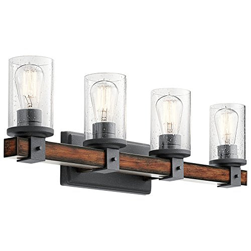 new Other Kichler 37423 Barrington Distressed Black and Wood Cylinder Vanity Light, 9 inch
