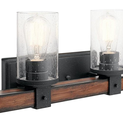 new Other Kichler 37423 Barrington Distressed Black and Wood Cylinder Vanity Light, 9 inch