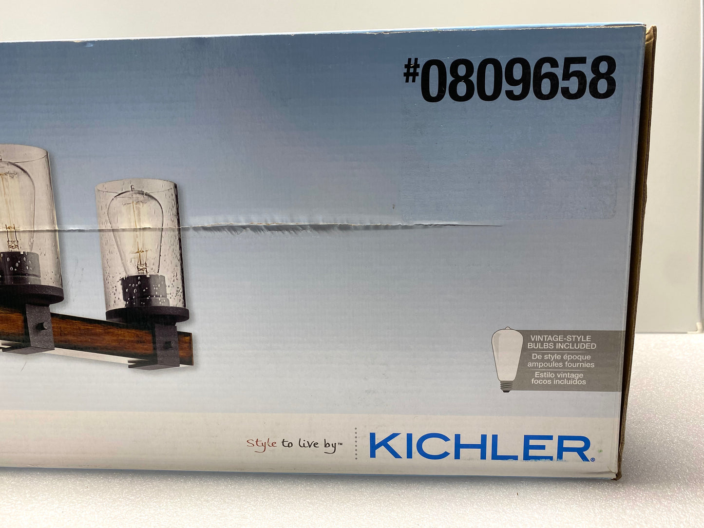 new Other Kichler 37423 Barrington Distressed Black and Wood Cylinder Vanity Light, 9 inch