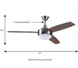 New Open Box Harbor Breeze Beach Creek 52” 3-Blade Brushed Nickel LED Indoor Downrod or Flush Mount Ceiling Fan with Light Remote