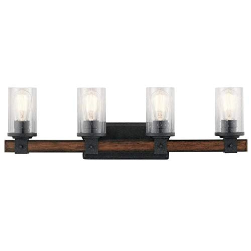 new Other Kichler 37423 Barrington Distressed Black and Wood Cylinder Vanity Light, 9 inch