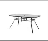 new Open Box Style Selections Pelham Bay Rectangle Outdoor Dining Table 38” W x 60” L with Umbrella Hole, Black