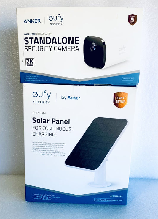 Eufy Security Cam Solo Pro Outdoor/Indoor 2K Security Camera & 2.6W Solar Panel For Continuous Power Supply Grade C