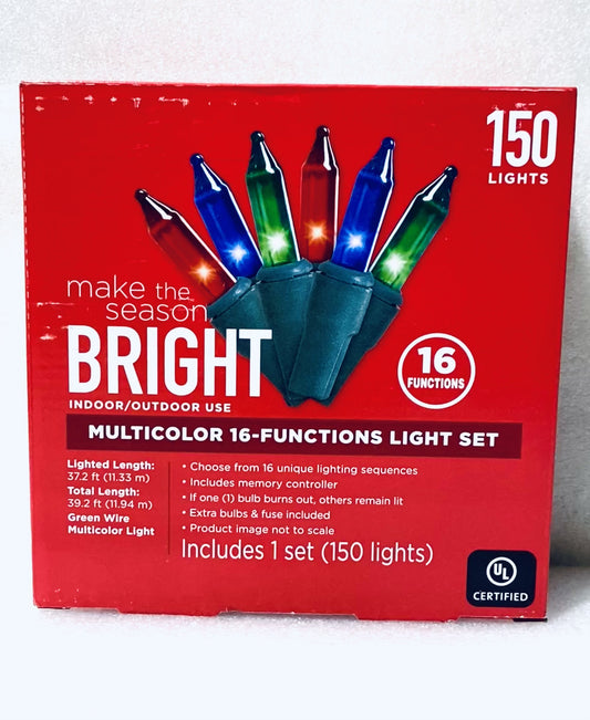 new Make The Season BRIGHT Indoor/Outdoor 150 Count Multicolored 16 Function Christmas Lights