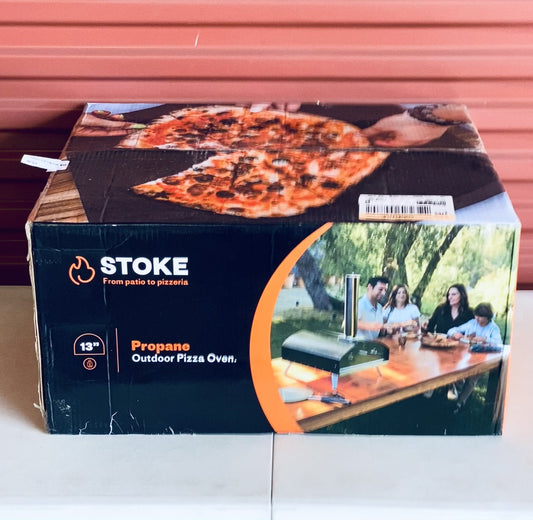 New Stoke 5Pc 13" Propane Outdoor Patio Pizza Oven with Pizza Stone, Weatherproof Cover, Pizza Peel & Pizza Cutter