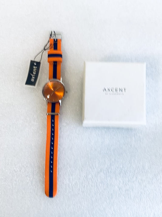 Axcent of Scandinavia Men’s Silver Tone Orange Dial Nylon Band Watch, X78004-22