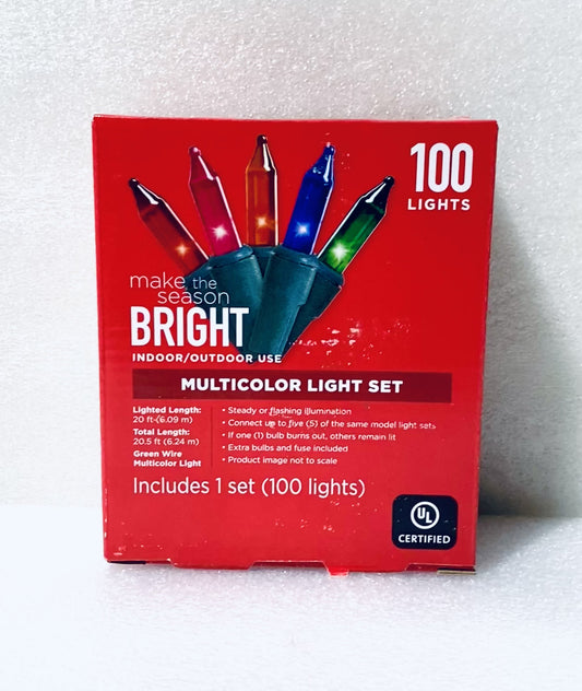 NEW MAKE THE SEASON BRIGHT INDOOR/OUTDOOR 100CT MULTICOLOR LIGHT SET