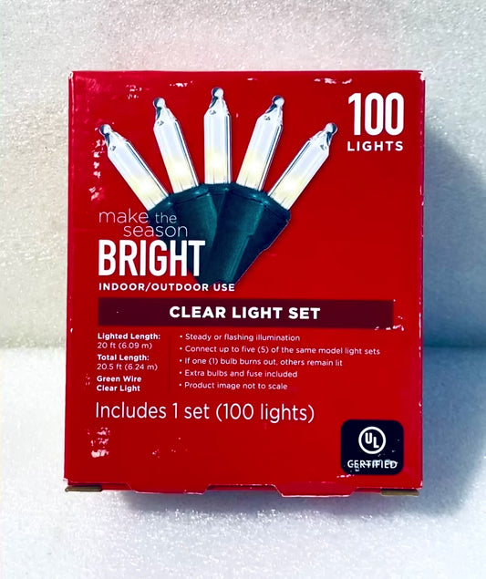 NEW MAKE THE SEASON BRIGHT INDOOR/OUTDOOR 100CT CLEAR LIGHT SET