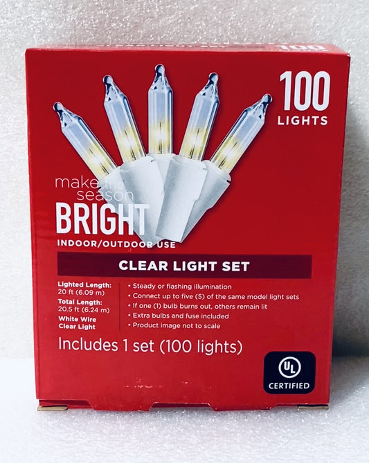 NEW MAKE THE SEASON BRIGHT INDOOR/OUTDOOR 100CT CLEAR LIGHT SET