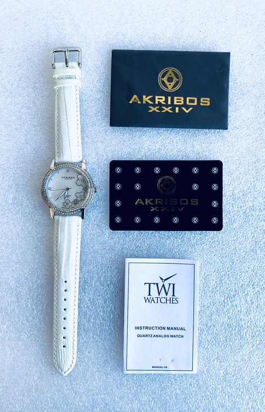 Akribos XXIV Diamond White Mother of Pearl Dial Ladies Watch, AK580SSW