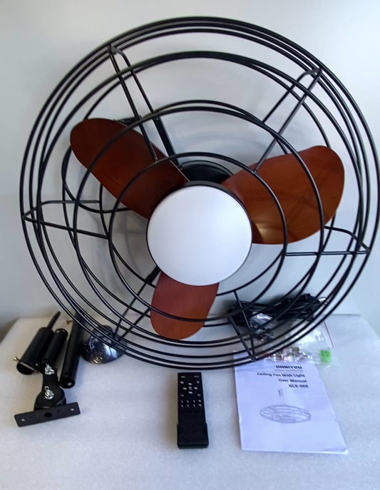 New Other Ohniyou 20" Outdoor Caged Ceiling Fan with Lights, Remote Control & Downrod Mount Hook, Brown