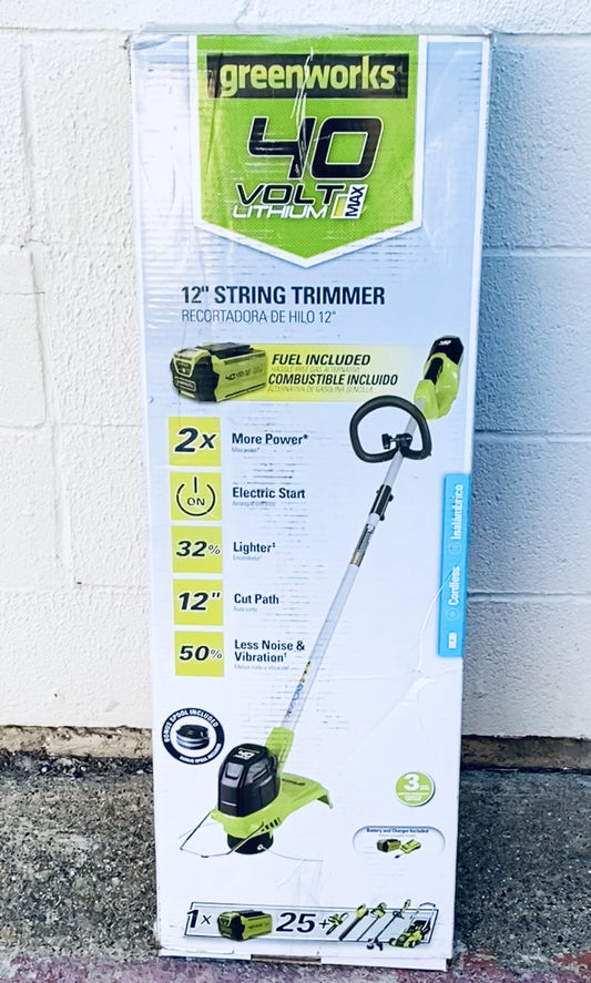 New Other Greenworks 40V 12" Cordless String Trimmer With 2.0Ah Battery & Charger