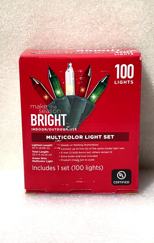 NEW MAKE THE SEASON BRIGHT INDOOR/OUTDOOR 100CT MULTICOLOR LIGHT SET