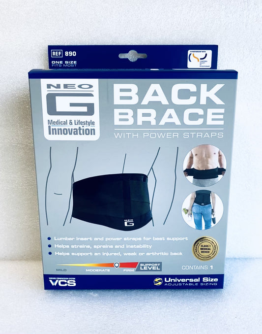 new Neo G Back Brace With Power Straps & Universal/Adjustable Sizing, Black