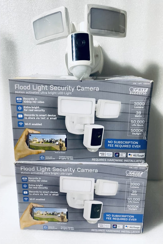 Lot Of 2 New Other Feit Electric LED Dual Head Motion Sensor 1080P HD Smart White Flood Light Security Cameras, SEC3000-CAM