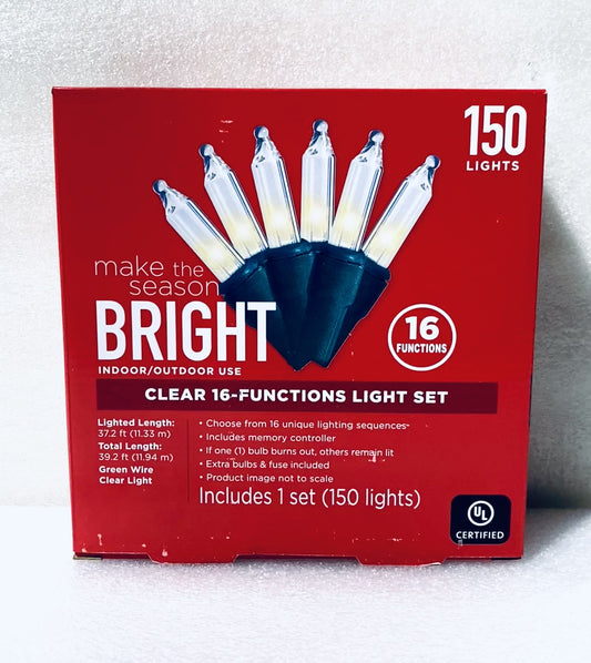 new Make The Season BRIGHT Indoor/Outdoor 150 Count Clear 16 Function Christmas Lights