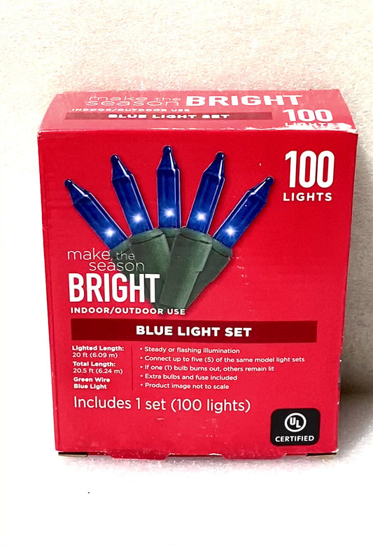 NEW MAKE THE SEASON BRIGHT INDOOR/OUTDOOR 100CT BLUE LIGHT SET