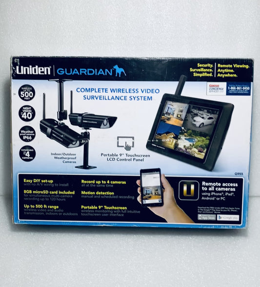 New Other Uniden G955 Wireless 9" Video Surveillance Monitor With 2 Outdoor/Indoor Cameras, Black