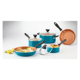 New Farberware Reliance Pro Copper Ceramic 14pc Nonstick Cookware Set with Prestige Tools, Aqua