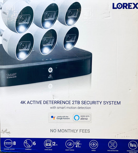 Lorex 4K 8 Channel Wired 2TB DVR Security System with 4 Cameras with Smart Motion Detection, Black Ungraded