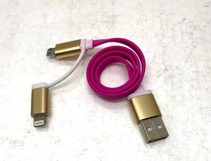 new Nice You 2 in 1 Pink Sync and Charge USB Cable With 8 Pin Lightning & Micro USB Connectors