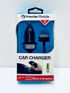 new premier mobile car charger rapid charge for apple 30 pin devices, black