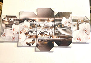 new White Orchid Floral 5 Panel Canvas Wall Art 60” x 29” x 1”