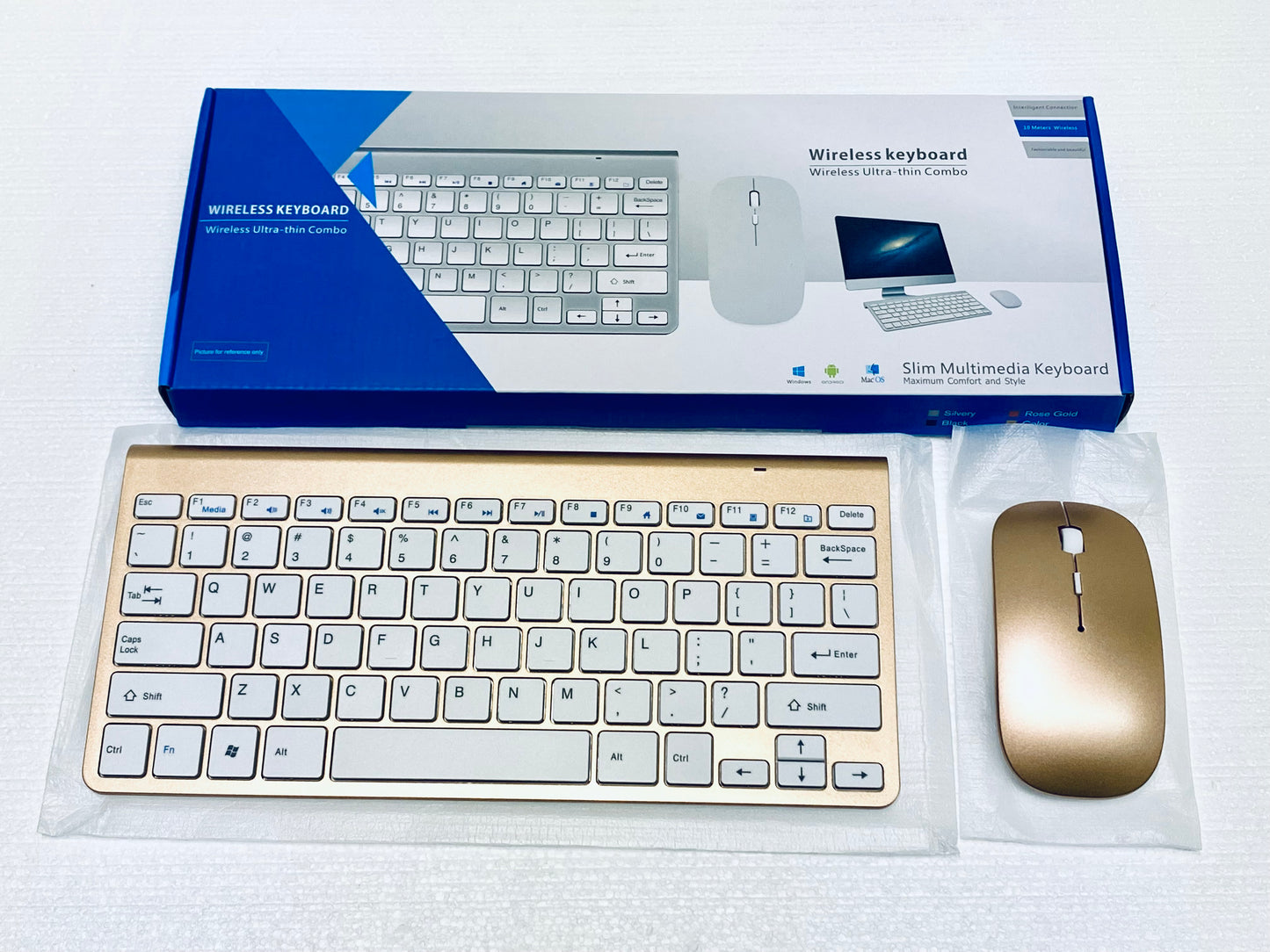 NEW 2.4GHZ SLIM WIRELESS KEYBOARD & MOUSE COMBO, GOLD