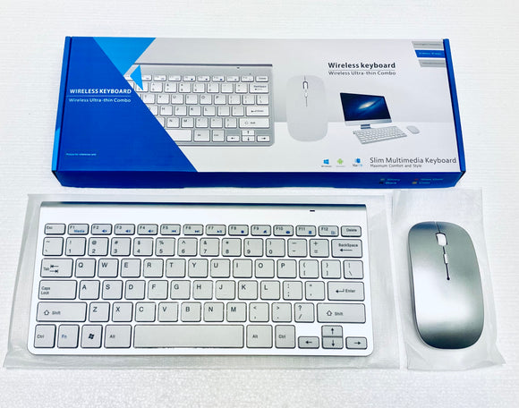 NEW 2.4GHZ SLIM WIRELESS KEYBOARD & MOUSE COMBO, SILVER