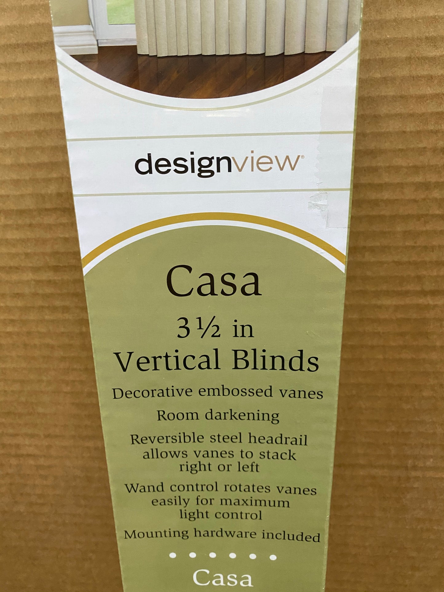 New Design View Casa 3 1/2” Vertical Blinds - Lagoon Stripe, 78” x 84”