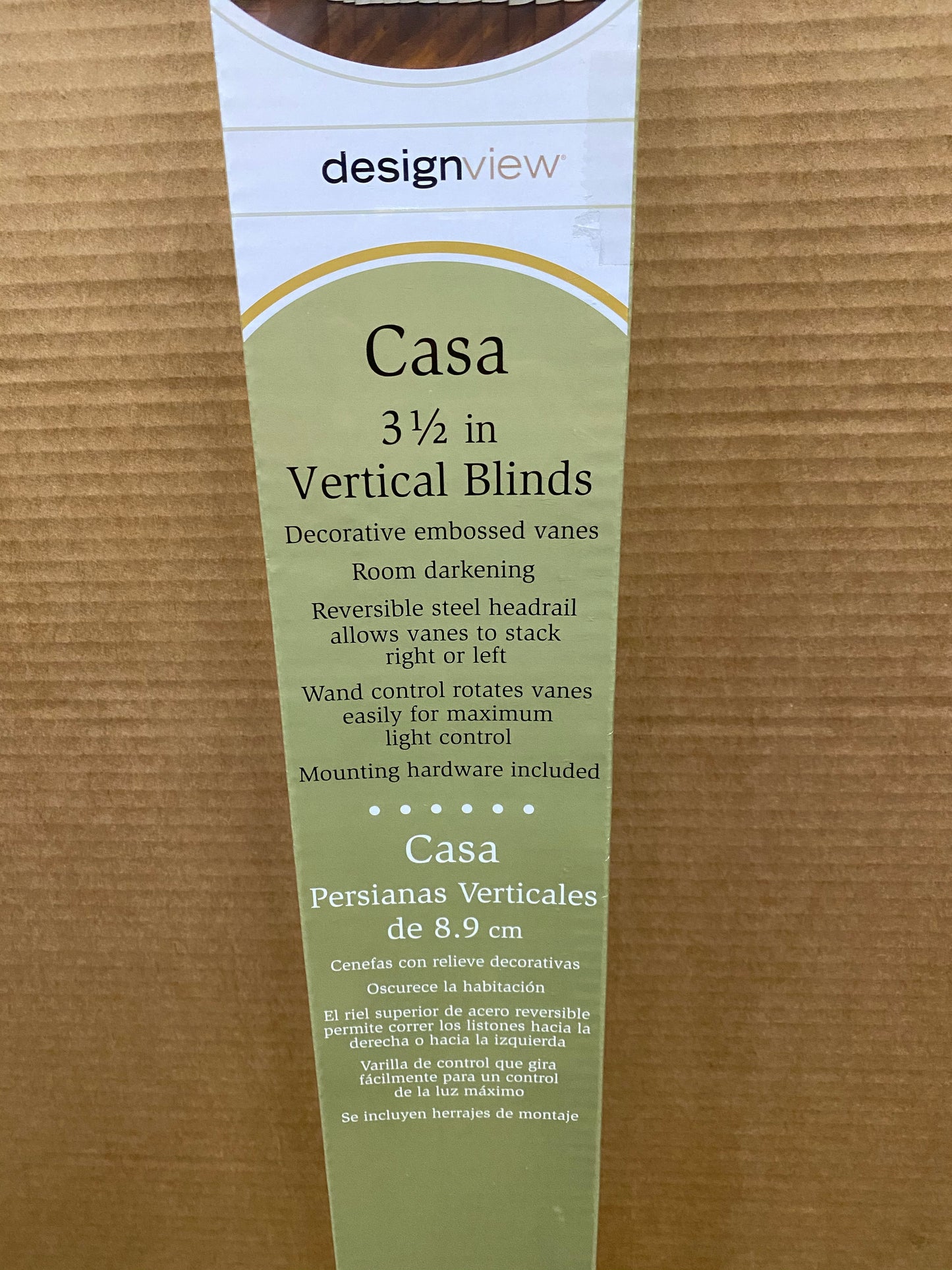 New Design View Casa 3 1/2” Vertical Blinds - Lagoon Stripe, 78” x 84”